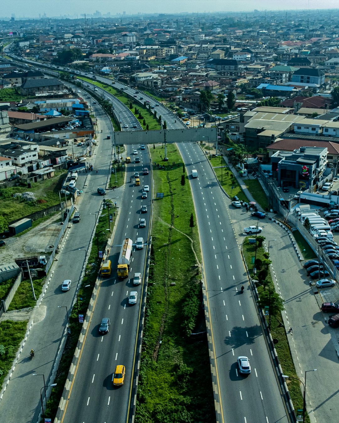 Aerial view of Lagos, Nigeria showing homes and roads