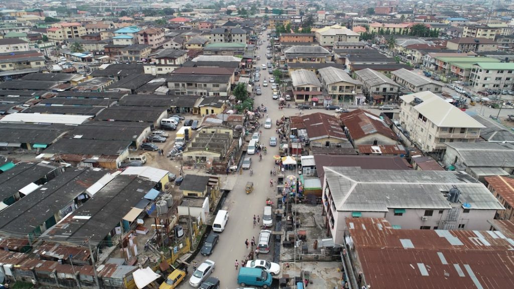 Aerial view of Lagos residential buildings and developing areas
