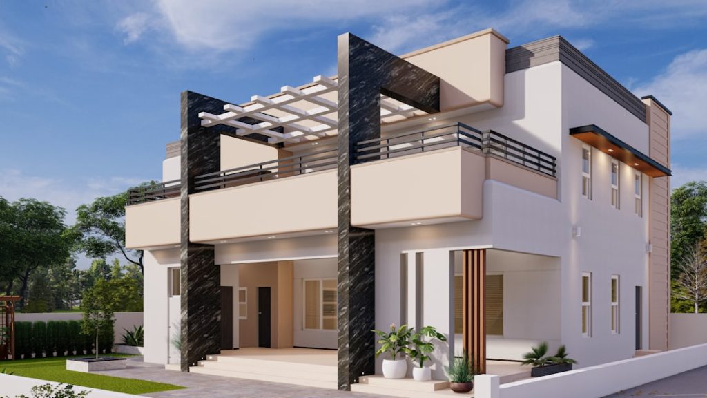 Modern duplex house exterior with contemporary architecture