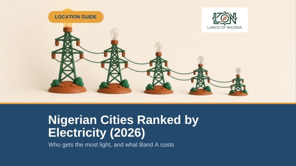 Nigerian Cities Ranked by Electricity Supply (2026) — Lands of Nigeria Location Guide cover (AI illustration)