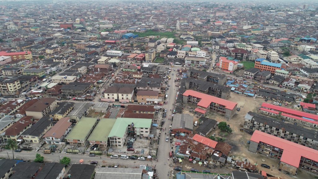 Aerial view of a developing Lagos district along the Ibeju-Lekki growth corridor, Nigeria, 2026