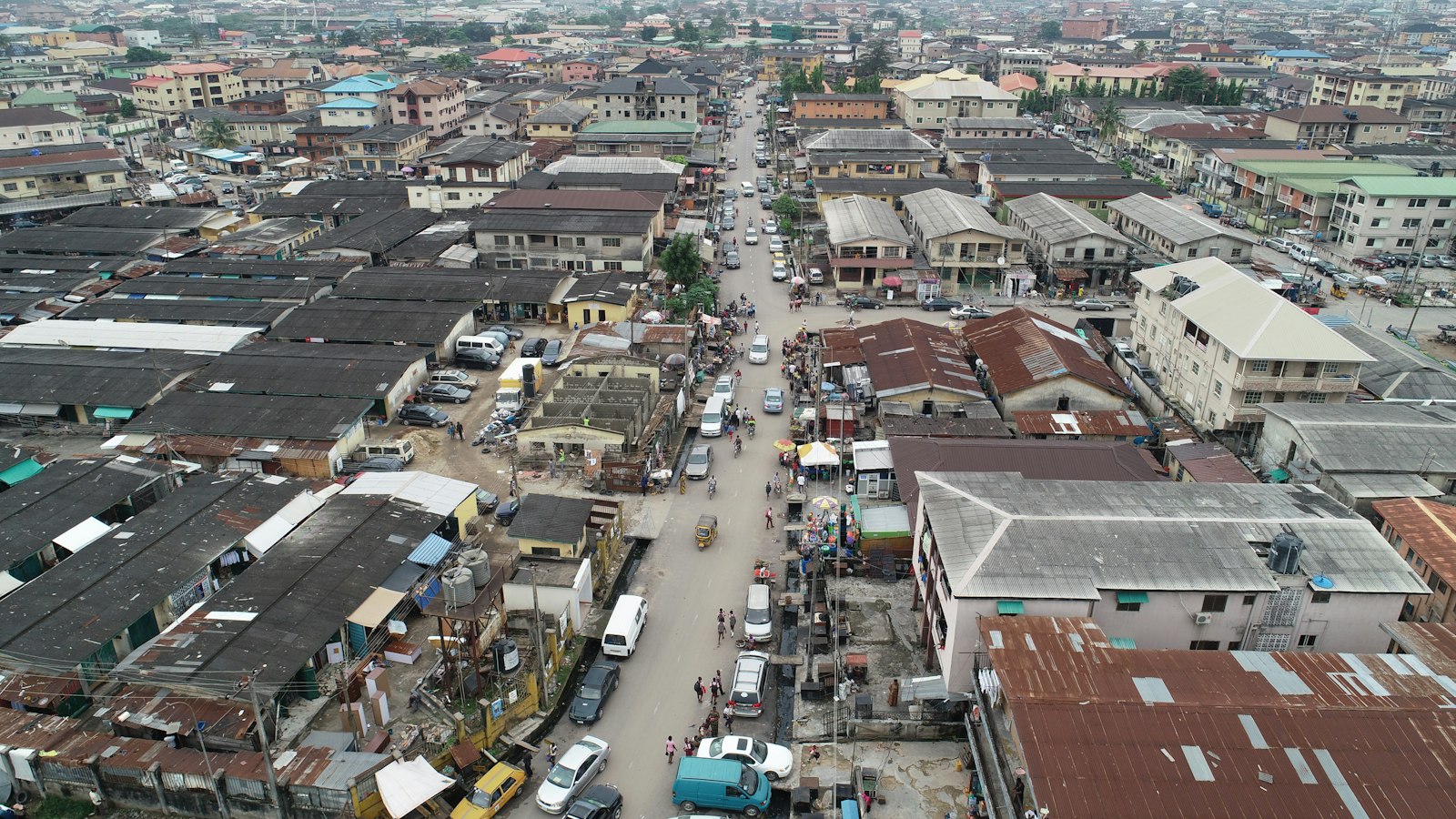 Aerial view of Lagos neighbourhoods and buildings in daytime